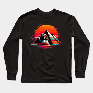 Vintage Retro Pyramids of Giza Sphinx Design Long Sleeve T-Shirt